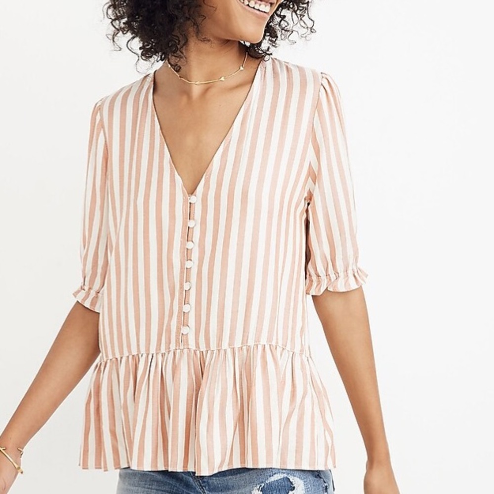 Madewell Courtyard Ruffle-Hem Top in Stripe Size M EUC